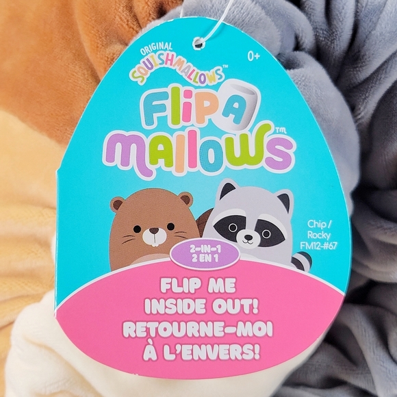 Squishmallow Chip the Beaver & Emily the Raccoon 12" UltraSoft Flipamallow Plush - Picture 5 of 6